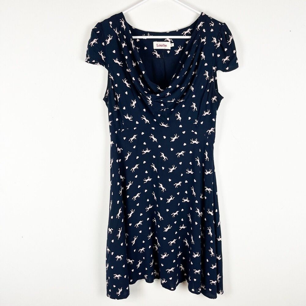 Louche Womens Paloma Unicorn Dress A-Line Animal Print Short Sleeve Dress 12‎